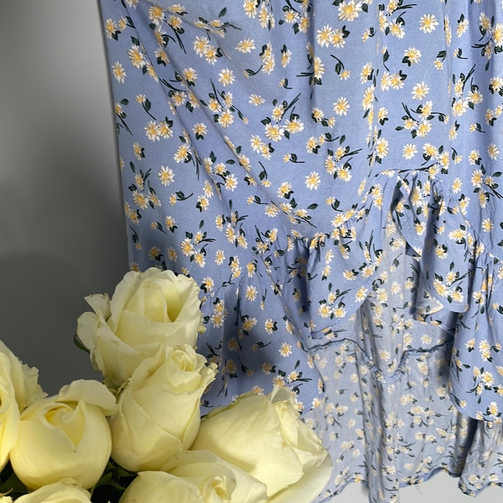 Dress floral, blue with the daisies, large, rayon